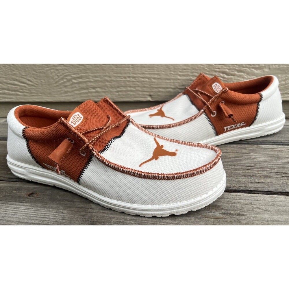 Hey Dude Wally Tri Texas Longhorns Men's 10 Slip On Shoes Burnt Orange/White